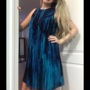 Calvin Kline pleated swing dress turquoise print